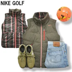 【美品】 ナイキ ゴルフ NIKE GOLF リバーシブル ウィンド べスト キルティング ジャンパー パーカー スウッシュ ロゴ プリント 中綿 M ブラウン x チェック柄 レディース ♪