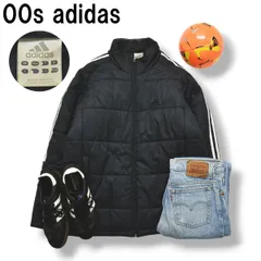 00s ヴィンテージ アディダス adidas 中綿 キルティング ジャケット パフォーマンス ロゴ スリーストライプス ジップアップ ジャンパー ラグランスリーブ L ブラック メンズ