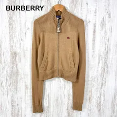 00s BURBERRY BLUE LABEL バーバリーブルーレーベル ホースロゴ刺繡 ノバチェック ウール シルク アンゴラ カシミヤ フルジップアップ カーディガン キャメル y2k