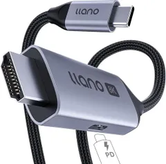 llano 8K USB-C HDMI変換ケーブル【2026新設計2-in-1】100W PD急速充電ポート付きThunderbolt 高耐久ナイロン8K@60Hz /4K@240Hz【単方向通信】Type-C - HDMI対応 iPhone 17/16/1p