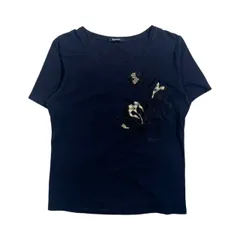 Aquascutum アクアスキュータム 花柄 刺繍 半袖 Tシャツ カットソー /ネイビー系 レディースのサムネイル