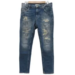 ザラ ZARA デニムパンツ ジーンズ ストレート アンクル丈 34インチ 青 ブルー ダメージ加工 /SM55 ■ECA003