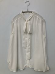 極美品 モラビト 高級シフォンブラウス プリーツ ボウタイリボン 白 38 
