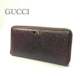 GUCCI グッチ GGシマレザーブラウン ラウンドファスナー 保存袋・付属