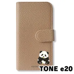 【新品未使用】 TONE e20 手帳型スマホ ケース カバー (色：グレージュ×パンダ) パンダ 大熊猫 ぱんだ 花 かわいい ゆるかわ イラスト flip2-tonee20-greg-485