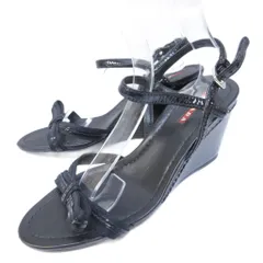 プラダスポーツ PRADA SPORT リボン レザー サンダル ミュール ウェッジソール アンクルストラップ 黒 ブラック 36.5 約23.5cm 3X5204 STK 1222のサムネイル