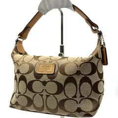 COACH コーチ シグネチャー アクセサリーポーチ ワンショルダーバッグ キャンバス レザー ベージュ ブラウン Y2K ミニバッグ ハンドバッグ ロゴプレート vintage アーカイブ