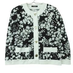 LEONARD 花柄 トリム ノーカラージャケット 半袖 コットン 総柄 M