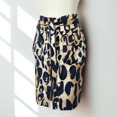 ダイアンフォンファステンバーグ DIANE von FURSTENBERG　シルクサテン フロントフルジップ カーゴスカート　ベージュ/ネイビー レオパード　レディースのサムネイル