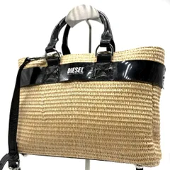 DIESEL ディーゼル かごバッグ 2way トートバッグ ショルダーバッグ ストロー パテントレザー ベージュ ブラック 肩掛け 斜め掛け ハンドバッグ archive Y2K 夏バッグ レディースのサムネイル