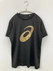 asics アシックス Tシャツ/カットソー M ブラック 前面プリント ブランドロゴ ミドル丈 半袖 クルーネック(丸首) メンズ レディース