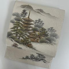 m646 幾何学 黒 正絹 名古屋帯 - メルカリ