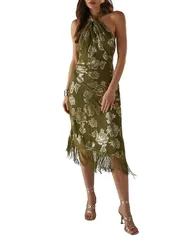 ウエアハウス レディース トップス ワンピース シフォン ミディ トール Warehouse Metallichiffon Wrap Front Midi Dress Olive オリーブのサムネイル