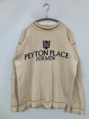 PEYTON PLACE ニット/セーター F ベージュ コットン ウール・ニット クルーネック(丸首) 長袖 ブランドロゴ 刺繍 ライン柄 ミドル丈 メンズ