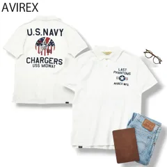 アヴィレックス AVIREX 鹿の子 ポロシャツ チャージャース ＣＡＲＧＥＲＳ US ＮＡＶＹ ＶＦ－１６１  L ホワイト メンズ アメカジ ストリート カジュアル 夏のサムネイル