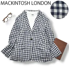 マッキントッシュ ロンドン MACKINTOSH LONDON シングル 1B リネン ギンガムチェック柄 テーラードジャケット ブレザー 3L 紺 x 白 レディース トラッド 普段使い ♪のサムネイル