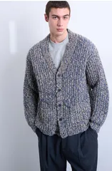 トップマン メンズ アウター パーカー・スウェット Vネック カーディガン Topman Marled Chunky VNeck Cardiganavy ネイビーのサムネイル