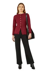 ユミキム レディース アウター パーカー・スウェット カーディガン Yumi Chic Peplum Button Up Cardigan Burgundy バーガンディ