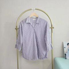 超美品 セオリーリュクス ストライプシャツ ブラウス 比翼ボタン 七分 