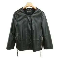 マックス&コー MAX&CO. ノーカラー ジャケット ラムレザー ジャージー切替 38 ブラックのサムネイル