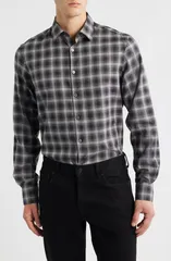 カナーリ メンズ トップス シャツ レギュラーフィット Canali Regular Fit Plaidresshirt Black ブラックのサムネイル