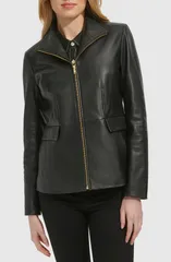 コールハーン レディース アウター ジャケット・ブルゾン レザー Cole Haan Wing Collar Leather Jacket Black ブラックのサムネイル