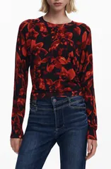 デジグアル レディース アウター パーカー・スウェット クルーネック フラワー柄 セーター フラワー Desigual Floral Crewneck Sweater Black ブラックのサムネイル