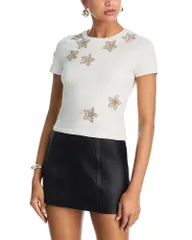 アリスアンドオリビア レディース トップス Tシャツ クロップド Alice and Olivia Cindy Embellished Cropped Tee Off White オフホワイトのサムネイル