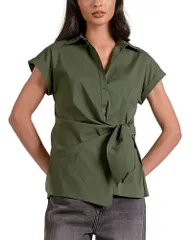 エラン レディース トップス シャツ ボタンダウン Elan Button Down Tie Waist Shirt Pineのサムネイル