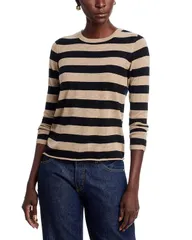 マジェスティック レディース アウター ニット・セーター Majestic Filatures Cashmere Stripe Long Sleeve Sweater Ficelle Noir ストラのサムネイル