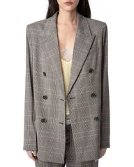 ザディグ エ ヴォルテール レディース アウター ジャケット・ブルゾン ブレザー Zadig Voltaire Vaena Plaid Oversized Blazer Gris チェックのサムネイル