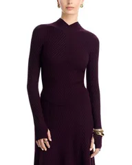 ヴィクトリア ベッカム レディース トップス シャツ リブ ウール Victoria Beckham Merino Wool Ribbed Long Sleeve Top Merlotのサムネイル