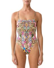 Camilla Women's Swimsuit Set: Camilla Straight Neck Double Strap One Piece Swimsuit Embroidered Ever After