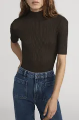 フレーム レディース トップス Tシャツ モックネック トール FRAME The Metallic Mock Neck TShirt Americano メタリックのサムネイル