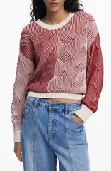 デジグアル レディース アウター パーカー・スウェット セーター カラーブロック Desigual Colorblock Stripe Sweatered レッドのサムネイル