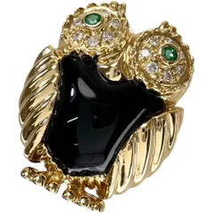 【Ponte Vecchio/ポンテヴェキオ】梟モチーフ エメラルド 0.07ct ダイヤモンド 0.18ct オニキス ブローチ K18ゴールド 18金  9.0g レディース 【中古】【真子質店】【GD】のサムネイル