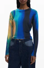 デジグアル レディース アウター パーカー・スウェット クルーネック プリント セーター Desigual Abstract Print Fine Gauge Crewneck Sweater Blue ブルーのサムネイル