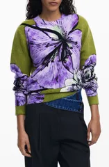デジグアル レディース アウター パーカー・スウェット クルーネック フラワー柄 プリント セーター フラワー Desigual Floral Print Crewneck Sweater Lilac ライラックのサムネイル