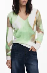 デジグアル レディース アウター パーカー・スウェット Vネック プリント セーター Desigual Abstract Print VNeck Sweater Light Green グリーンのサムネイル