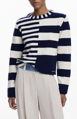 デジグアル レディース アウター パーカー・スウェット セーター Desigual Mixed Stripe Sweater Blue ブルーのサムネイル