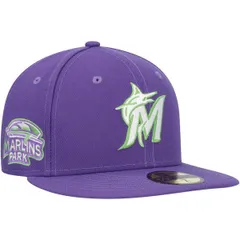 ニューエラ メンズ アクセサリー 帽子 Mens New Era Purple Miami Marlins Lime Side Patch 59FIFTY Fitted Hat Purple パープル