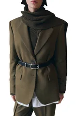 マンゴ レディース アウター ジャケット・ブルゾン ブレザー MANGO Notch Collar Blazer Khaki Green グリーンのサムネイル