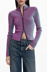デジグアル レディース アウター パーカー・スウェット ジャケット Desigual Front Zip Rib Jacket Purple パープルのサムネイル