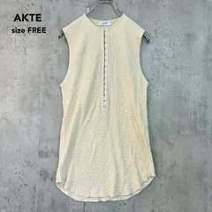 AKTE アクテ F アイボリー ワッフル フロントホック ノースリーブ トップス サーマル コットン100% 綿 タンクトップ ロング丈 チュニック カットソー 前開き ラウンドヘム レイヤード 120107210 ★ ■◆のサムネイル