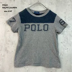 POLO RALPH LAUREN ラルフローレン 4/4T 110cm グレー ラルフ ローレン 子供服 キッズ ジュニア 半袖 Tシャツ カットソー ビッグロゴ ナンバリング 切替 紺 ネイビー 綿100% インポート 古着 トップス ★ ■◆