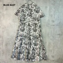 BLUE EAST ブルーイースト トワルドジュイ柄ティアードワンピース ブラック ホワイト 総柄 スキッパーワンピース 半袖 ロング マキシ丈 フレア Aライン フレンチ カントリー エレガント 上品 ★ ■◆のサムネイル