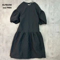 美品 ELFRANK エルフランク F ブラック 黒 ふくれジャガード パフスリーブ 切り替え ロング ワンピース ティアード バルーンスリーブ ボリューム袖 バックリボン 丸首 クルーネック Aライン マキシ丈 五分袖 ★ ■◆のサムネイル