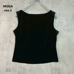 MOGA モガ 2 ブラック 黒 ノースリーブ カットソー タンクトップ トリアセテート ベロア調 ボートネック プルオーバー ストレッチ インナー トップス 無地 シンプル ダーツ入り オフィスカジュアル ★ ■◆のサムネイル