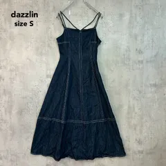 dazzlin ダズリン S インディゴブルー ダブルステッチキャミワンピース デニム ロング マキシ丈 フレア Aライン 背中リボン クロスストラップ キャミワンピ バックシャン ウエストマーク 配色ステッチ マークスタイラー ★ ■◆