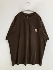 Carhartt カーハート Tシャツ/カットソー XL ブラウン 無地 ワンポイント ブランドロゴ ミドル丈 半袖 クルーネック(丸首) メンズ